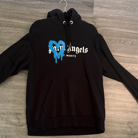Palm Angels Black Hoodie with Blue Heart